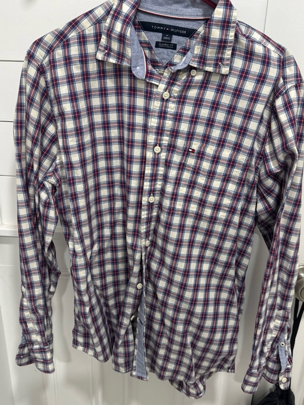 Tommy Hilfiger Plaid Button-Down Shirt in White, Blue & Red